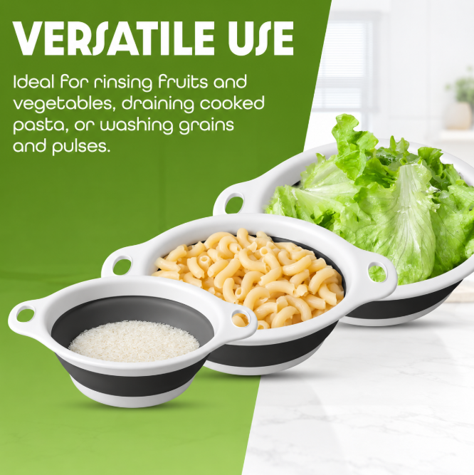 3-Piece Collapsible Colander Set with Self-Draining Base